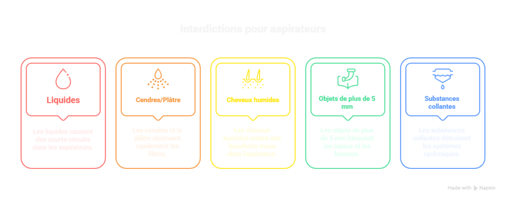 Dechets interdits pour un aspirateur ou dechets proscrit